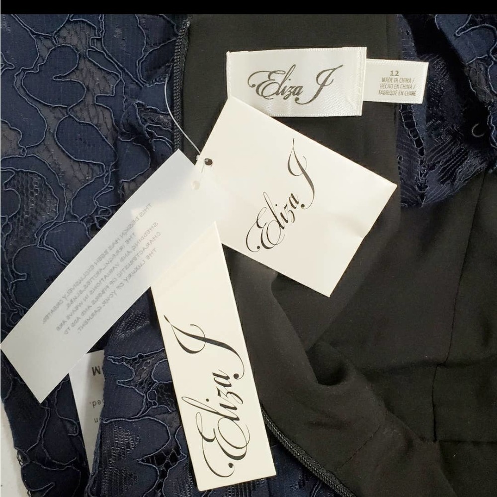 Eliza J Navy Blue Lace over Sleeveless Sheath Dress NWT Size 12 - Picture 6 of 12